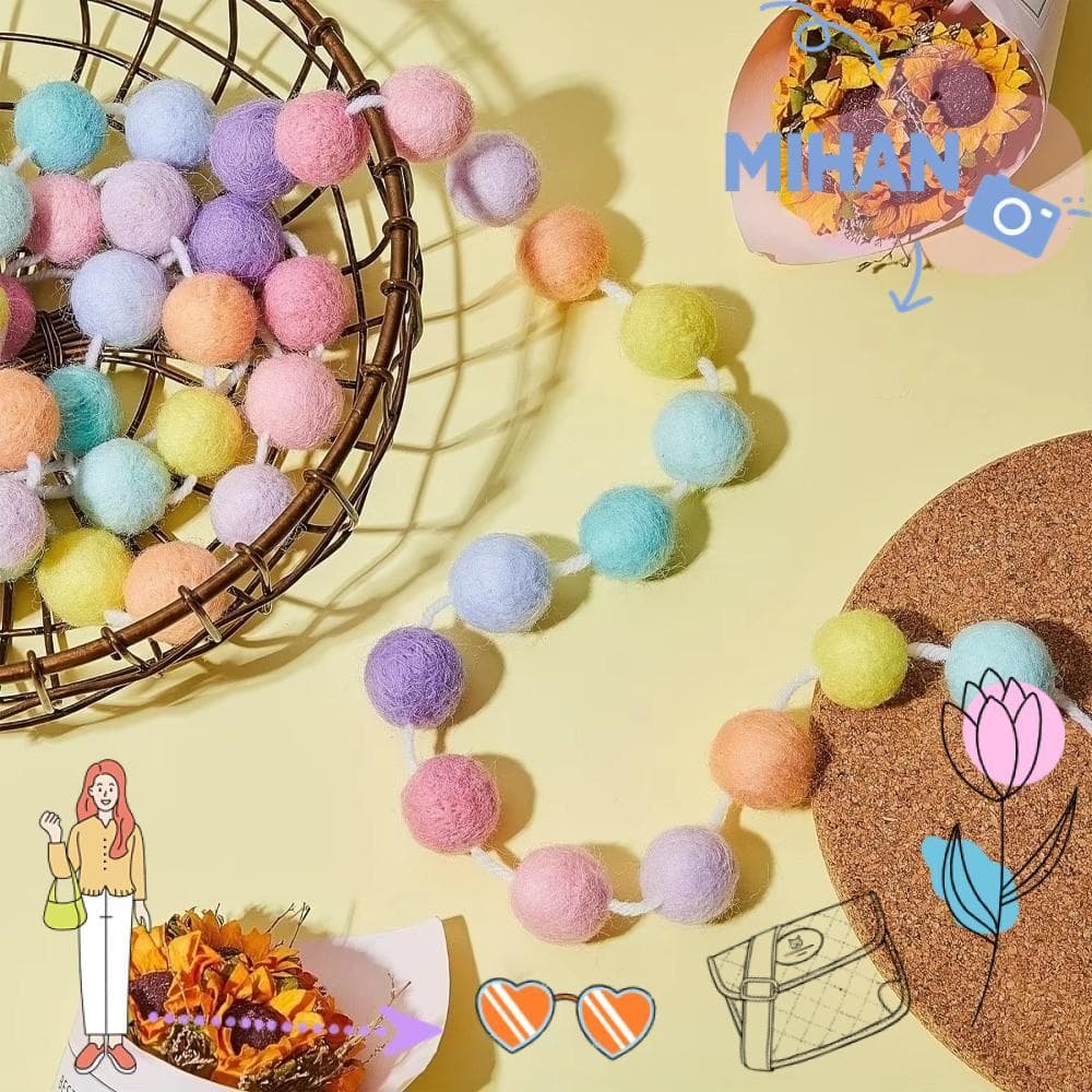MH-BEAUTY Guirlanda De Pompom , Bola De Feltro De 200 Cm De Comprimento , Enfeites Coloridos De Corda De 24 Bolas