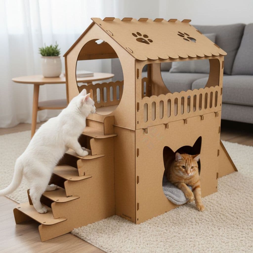 Playground Para Gatos Casa Duplex Com Rampa Escada E Carpete Para Ambientação E Habitat Pet Diversão