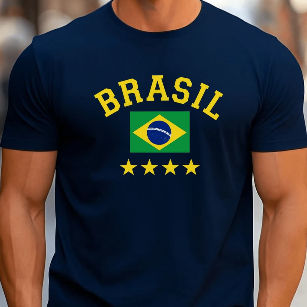 Camiseta Masculina Tecido Confortável Malha Premium Brasil Seleção Tetra Camisa 100% Algodão Lançamento Alta Qualidade