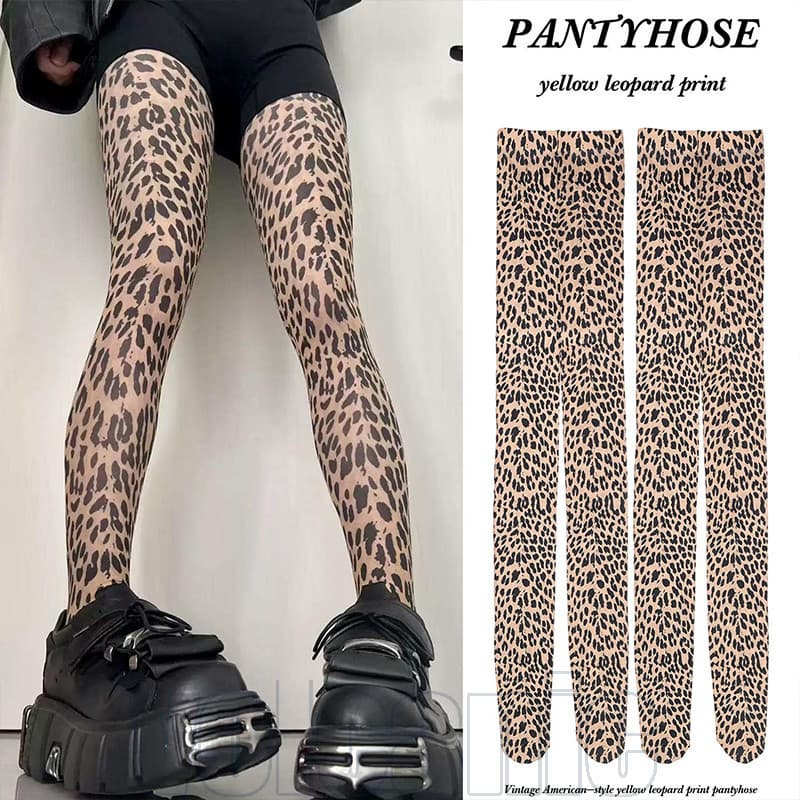 Meia-Calça Retrô Com Estampa De Leopardo – Fina Leggings De Cintura Alta Para Subcultura Meias Da Moda Y2K Elástica Opac
