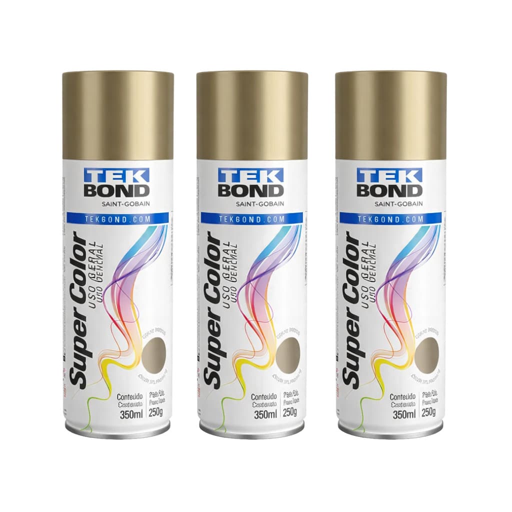 Kit 3 Tintas Dourado Tekbond 350ml Uso Geral Secagem Rápida Alta Cobertura