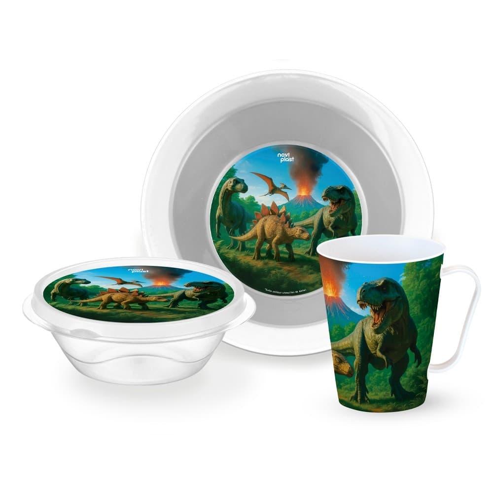 Kit Escolar Infantil Personalizado Caneca Copo Prato Menino Divertido Dinossauro Heróis Arranha