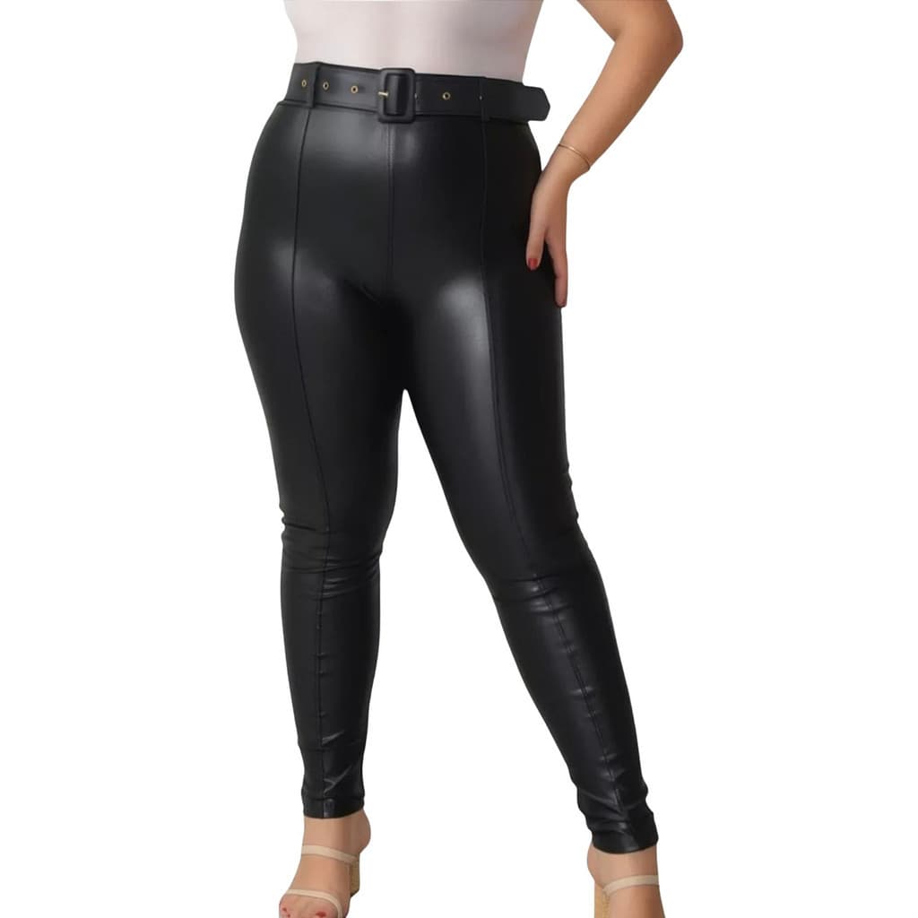 Calça Com Cinto Cintura Alta Calça Cirrê Montaria Skinny