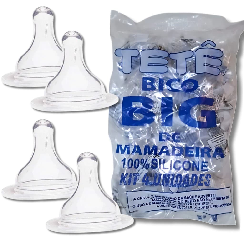 Bico Big Redondo Convencional De Mamadeira Silicone Kit 4 Unidades Tetê