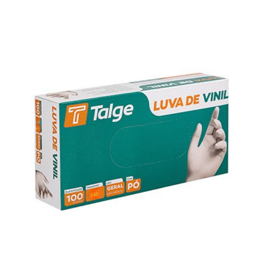 Luva Procedimento Vinil Com Pó Talge Transparente 100un Hipoalergênica Ambidestra Estética Limpeza