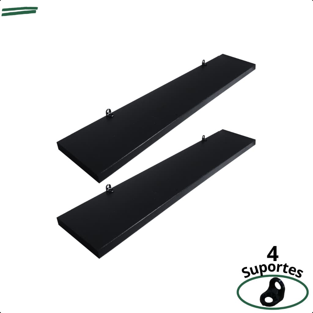 Kit 2 Prateleira Preta 50X10 + Suporte Flutuante Mdf  Organizadora Decoração Cozinha Banheiro Sala