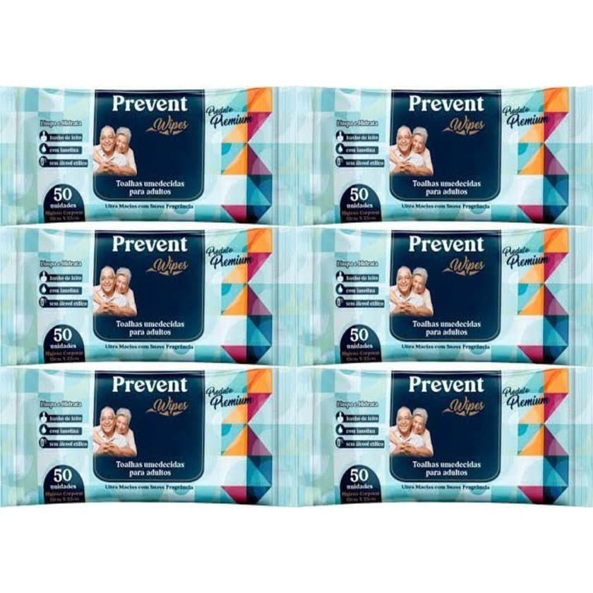 Kit 6 Prevent - Toalhas Umedecidas Adultos Premium 50 Folhas