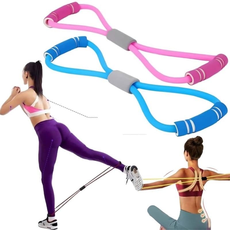 Faixa de Exercício em Forma de 8, Elástico de Resistência para Fitness, Rosa e Azul