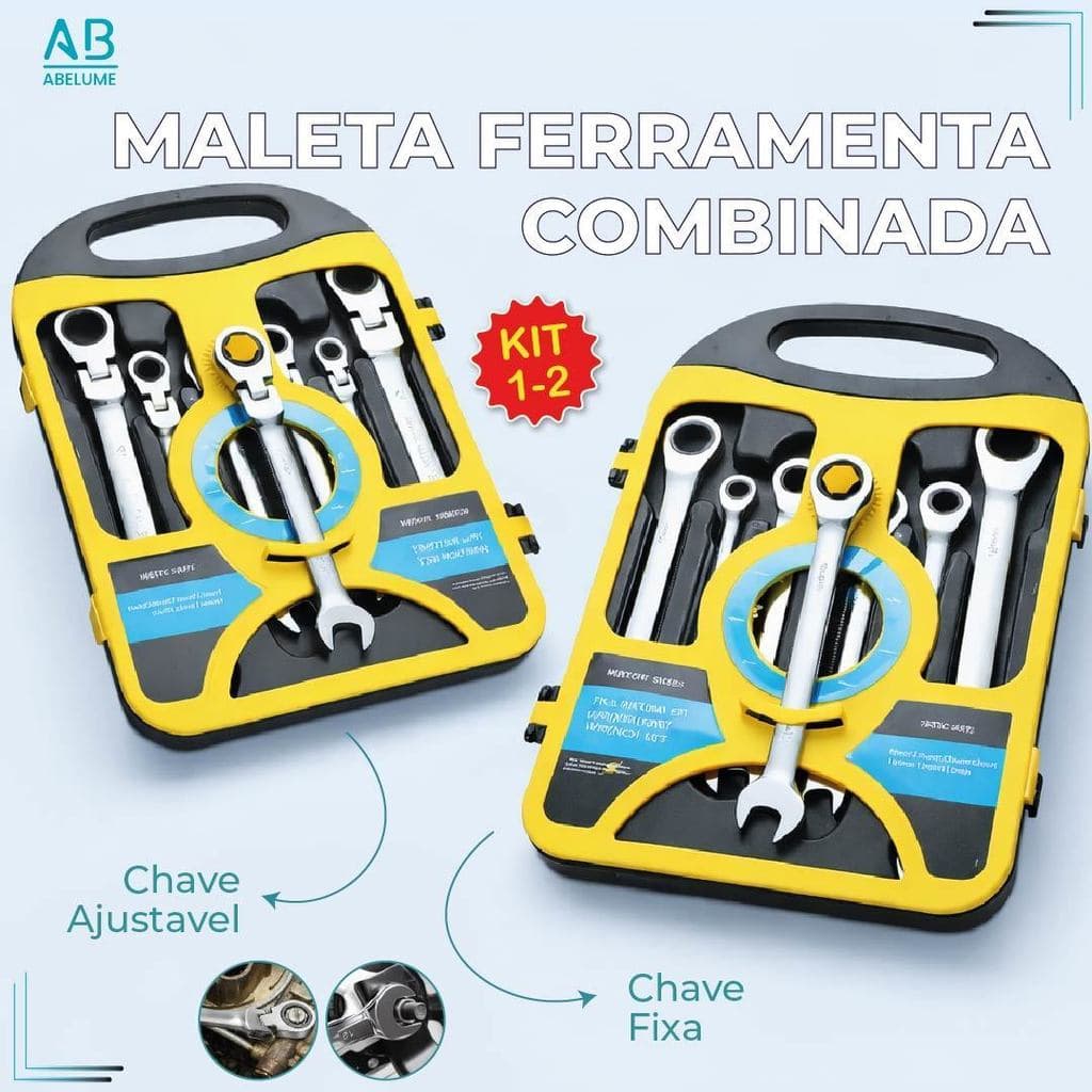 Maleta Combinada com Chave Ajustável ou Fixa com 7 Chaves Catraca de Alta Qualidade