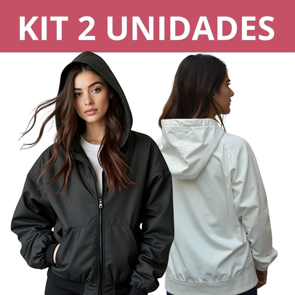 Kit com 2 Jaqueta Feminina Agasalho corta vento premium de frio forrado com punho touca capuz