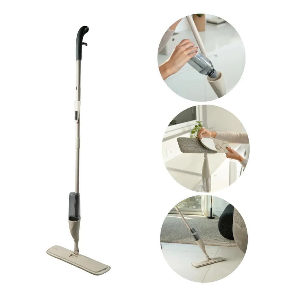 Mop Giratório Base Microfibra Cabo Longo 1M Com Spray Borrifador Limpa e Seca Reservatório 380ml OU