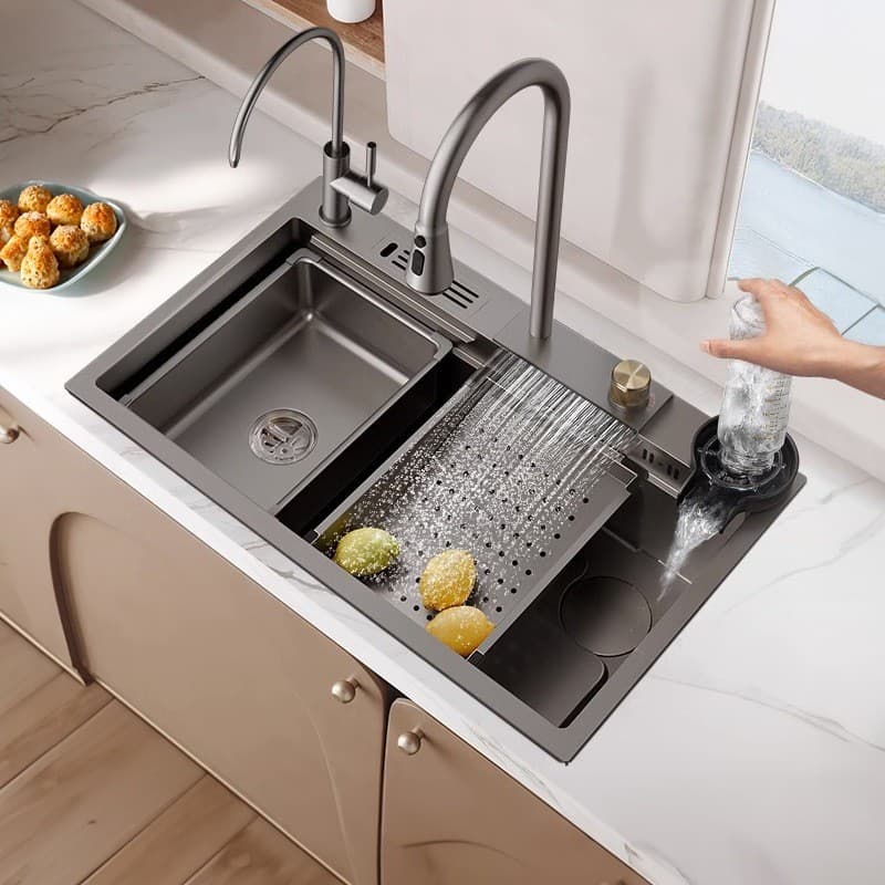 Pia De Cozinha De Aço Inoxidável 304 , Com Revestimento Nano Antiincrustante , Cascata De Alta Pressão E Tigela Única Ar