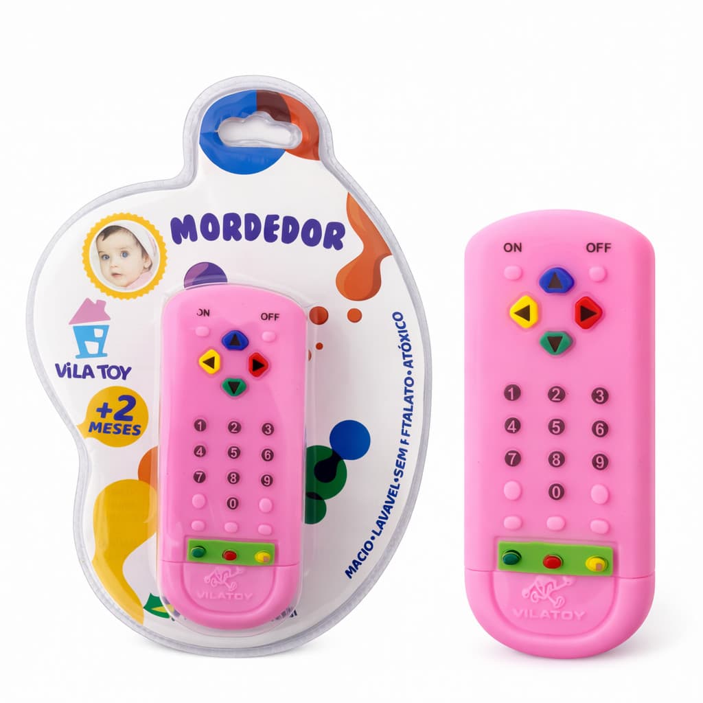 Mordedor Para Bebê Controle Remoto Rosa Vila Toy