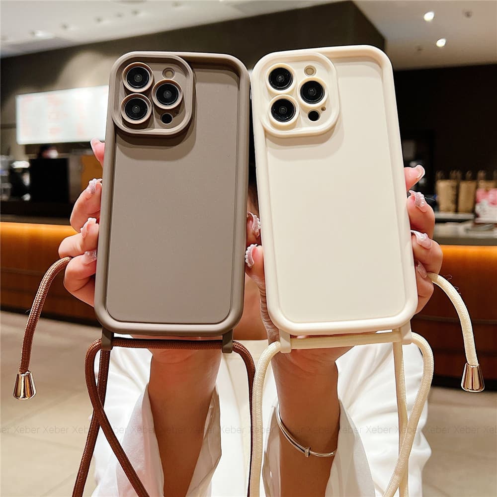 Crossbody Cordão Corda Colar Caso De Silicone Macio Para iPhone 17 16 15 14 13 12 11 Pro Max X XS XR Doce Cor Capa
