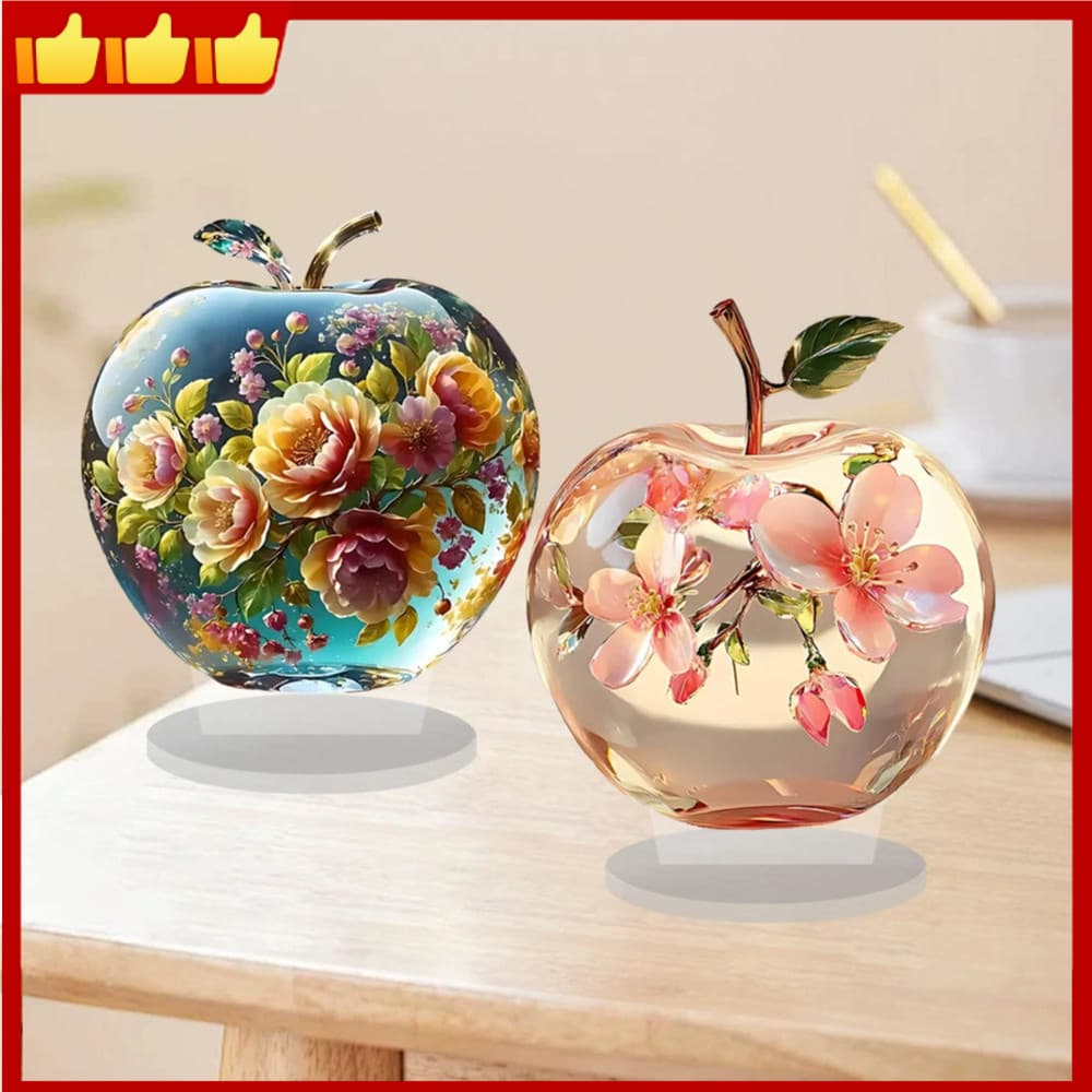 Estatueta De Maçã De Cristal Floral 2D Ornamento Decorativo Plano Para Decoração De Mesa De Casa E Presente