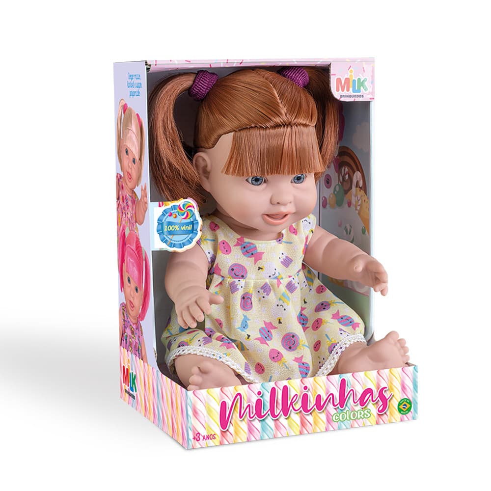 Boneca Milkinha Colors Grande - 34 cm, Vinil Macio, Rosa Menina