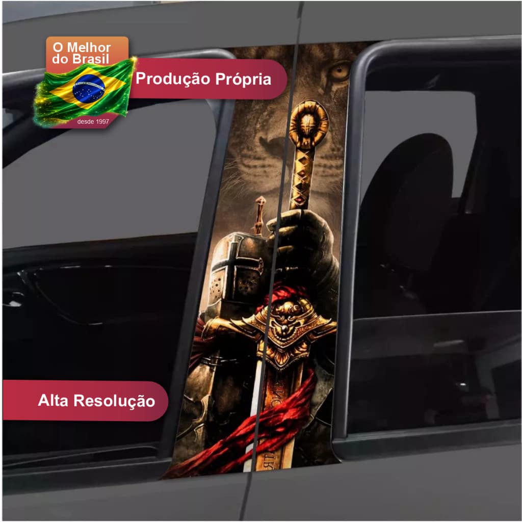 Adesivo de Coluna de Porta Carro Gladiador Guerreiro leão Jesus