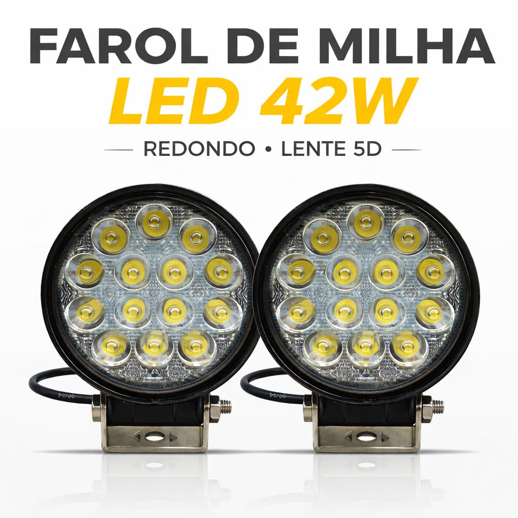 Kit Farol de Milha LED 1 ou 2 Unid. 42W Redondo Lente 5D Farol Auxiliar Off Road 14 LEDs Jeep Pickup Caminhão 12V 24V