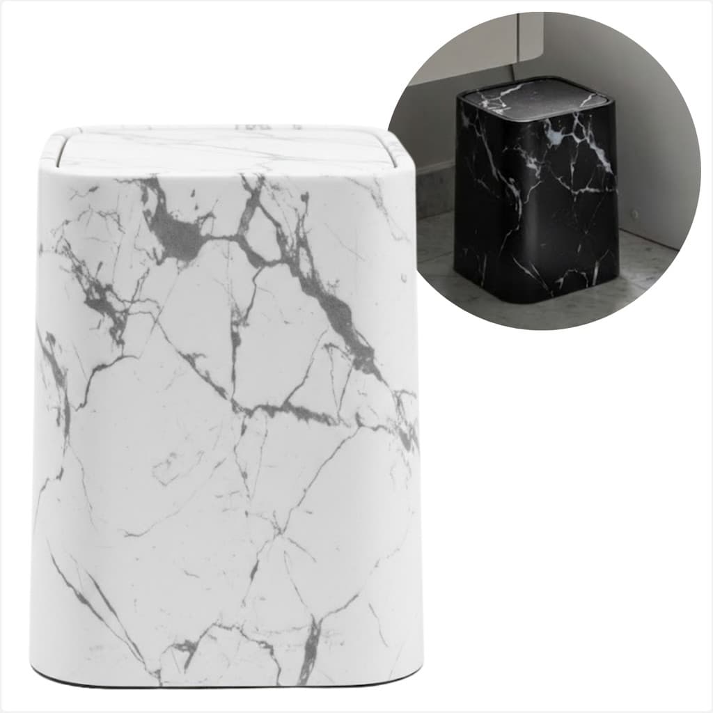Lixeira Banheiro Com Capa Marmorizada Plastico Decorativa Branco Preto