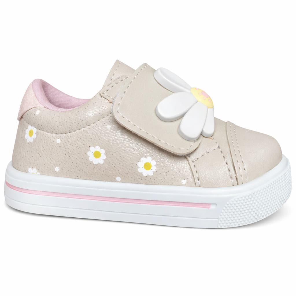 Tênis Bebê Menina Margarida Velcro Confortável Antiderrapante Casual