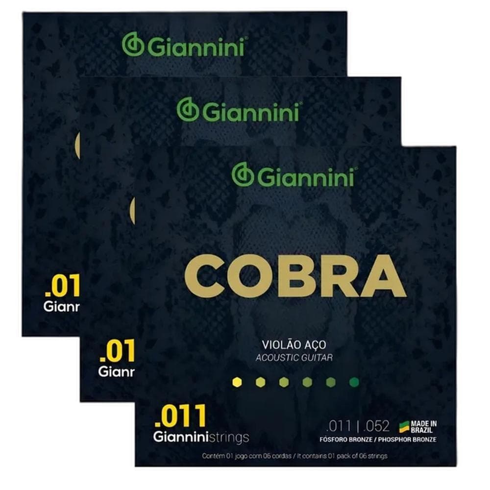 KIT 3 ENCORDOAMENTO VIOLAO GIANNINI GEEFLKF BRONZE FOSFORO 0.011