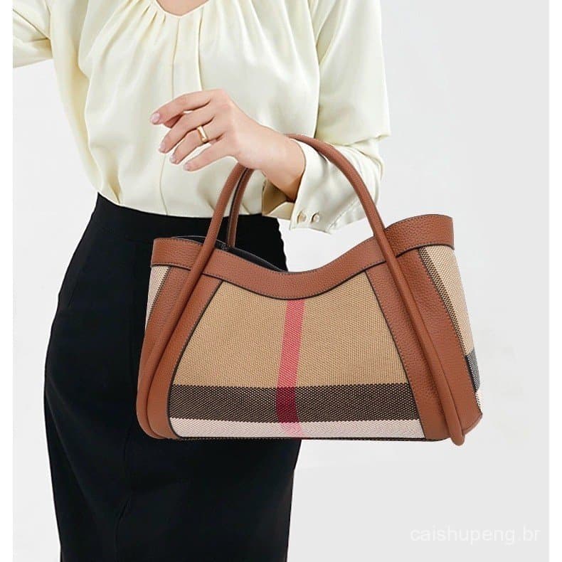 Bolsa de Couro Feminina Elegante de Grande Capacidade 2025 Nova Bolsa de Mão Xadrez Y03C
