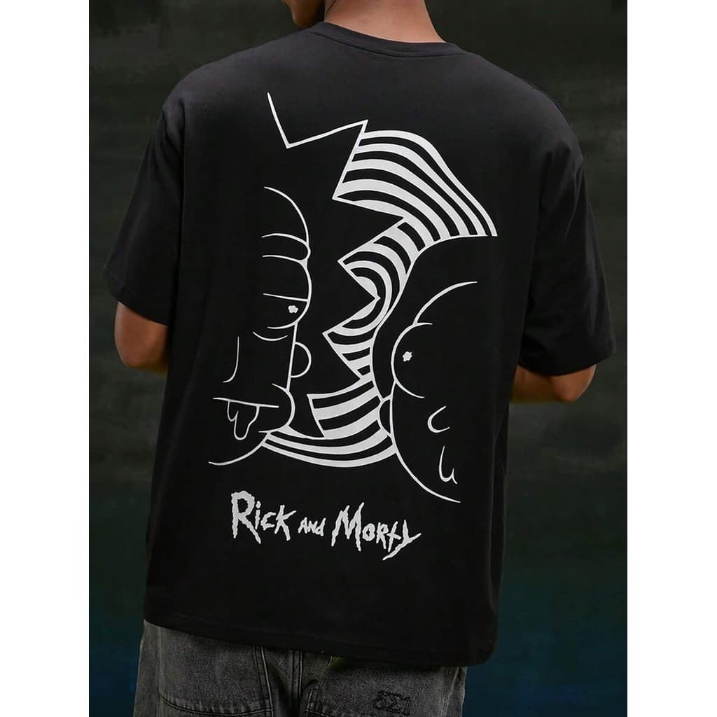 [Camiseta Vintage Masculina Algodão]HYP Camiseta Estampada Rick and Morty Camiseta de Manga Curta Casual, Malha