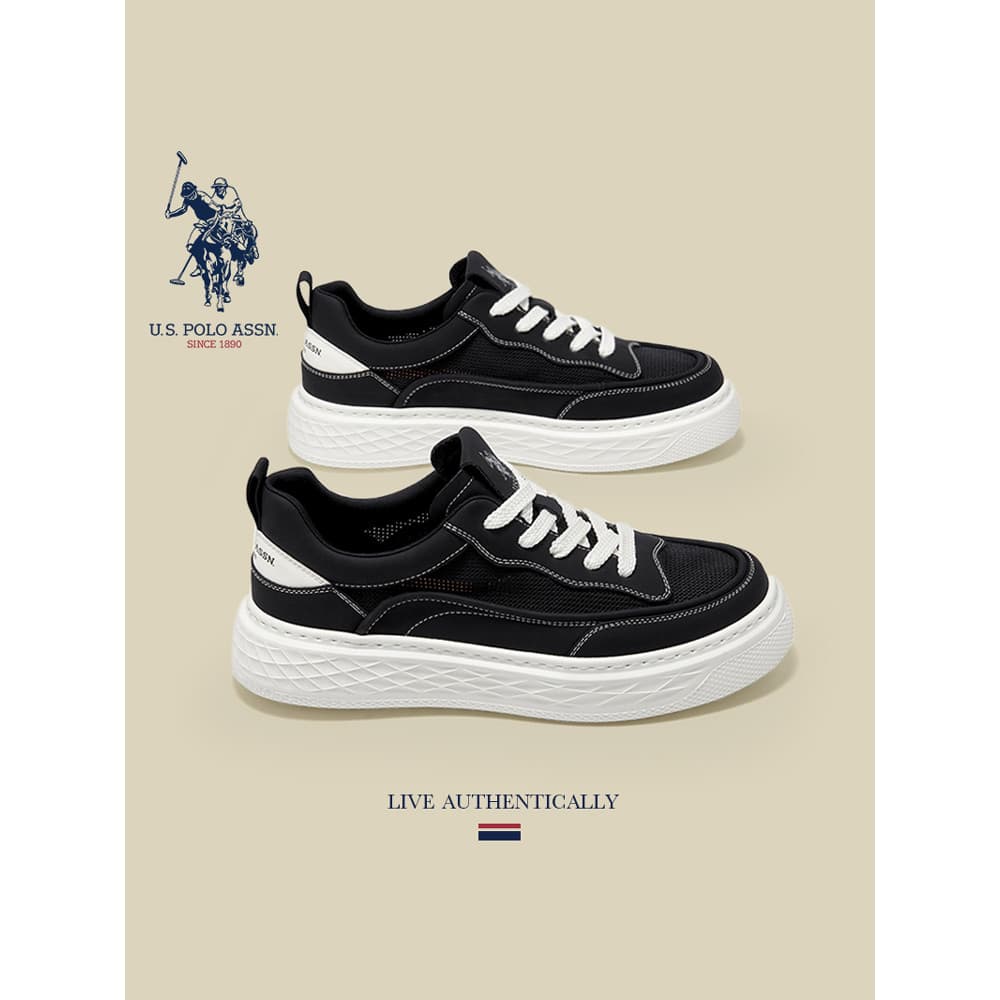USPA American Polo Association Sapatos Masculinos Genuínos Outono Juventude Sola Grossa Aumentando Preto Esportes Tênis