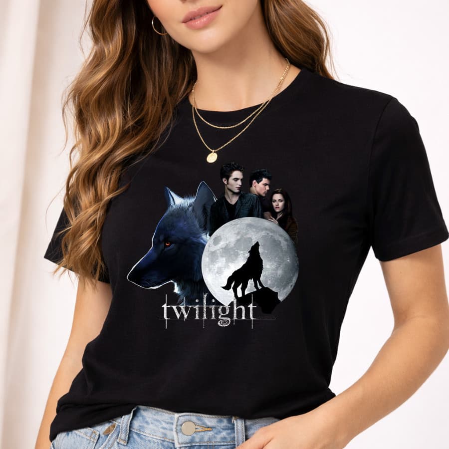 Camiseta Crepúsculo Twilight Camisa Algodão Lobo Lua Blusa Casual Unissex Feminina