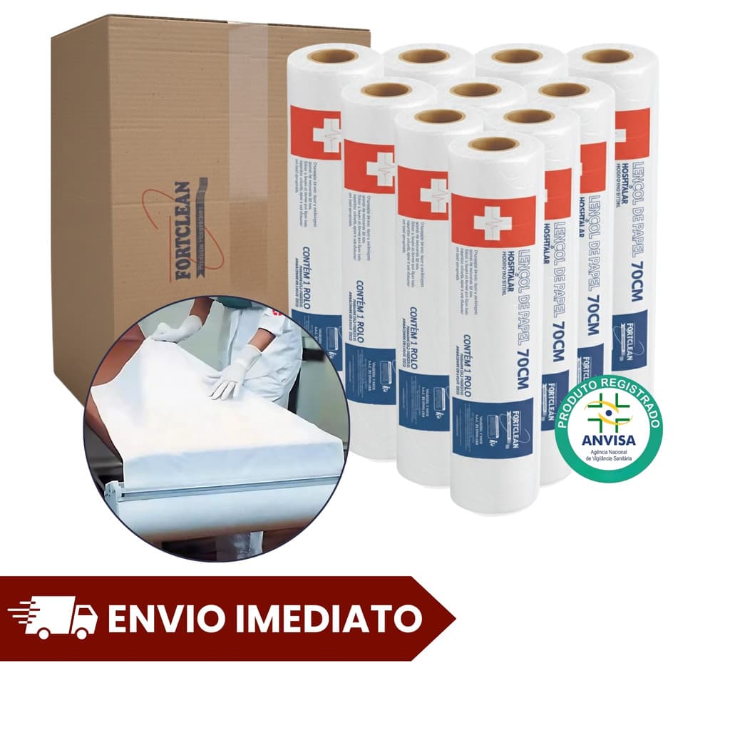 10 Rolos Papel Lençol 70 x 50m Branco Rolo Hospitalar Descartável Cobertura Maca Depilação Estética