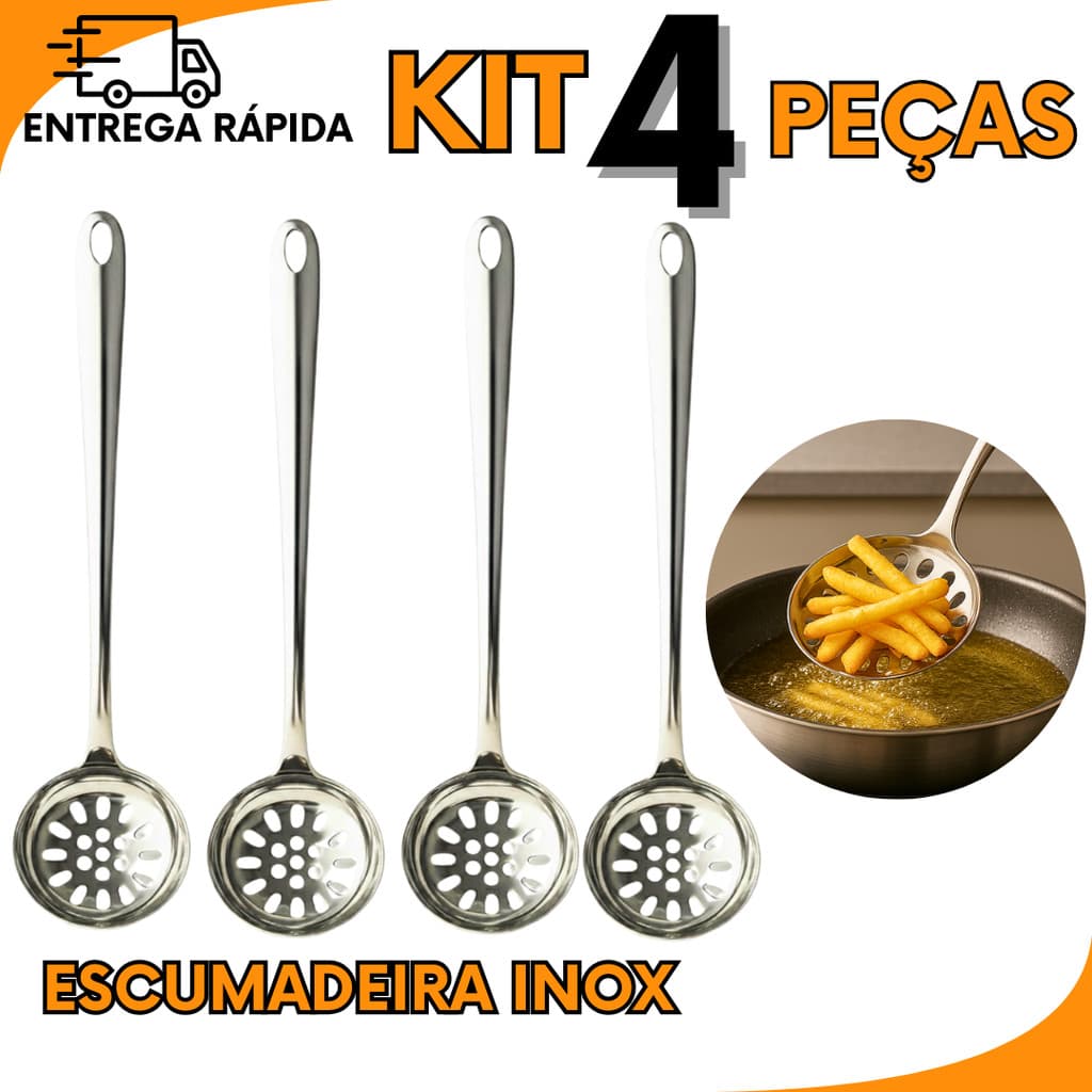 Kit 4 2 ou 1 Escumadeira de Inox ResistEncia e Praticidade na Sua Cozinha
