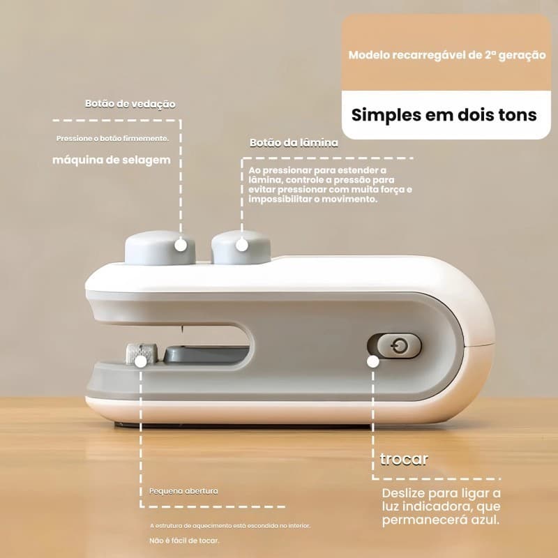 Mini Selador De Embalagem Usb Recarregável Prático Máquina Seladora Portátil Para Viagem E Cozinha Barato Sp