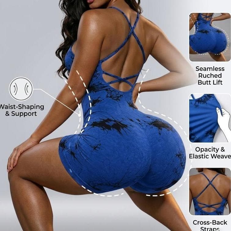 yx-03Macacão Fitness Tie-Dye Feminino em Poliamida com Estampa Moderna e Alças Regata para Conforto e Movimento Livre