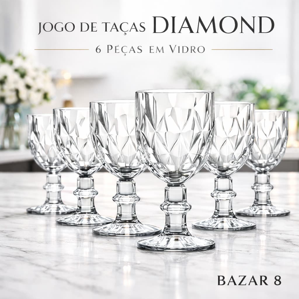 Jogo 6 Taças Diamond 340 ml Vidro Transparente