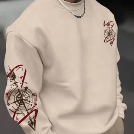Blusa Moletom Gola Redonda Asthetic Bussola Versátil Flecha Moda Y2k Masculina Streetwear Flanelado