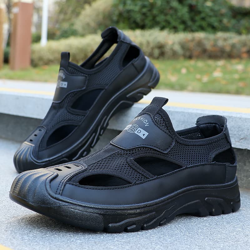 Sandálias masculinas de malha respirável tamanho Extra grande 48/sapatos ocos casuais ocos/sapatos de praia Baotou para