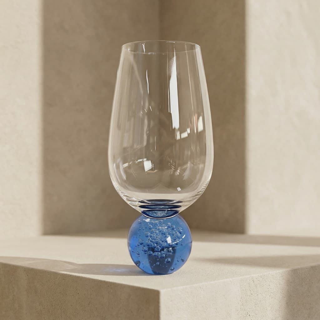 Jogo 2 Copos de Vidro Base Esfera Bola Azul 550ml Copo Bolha Instagramável Luxo Moderno Mesa Posta