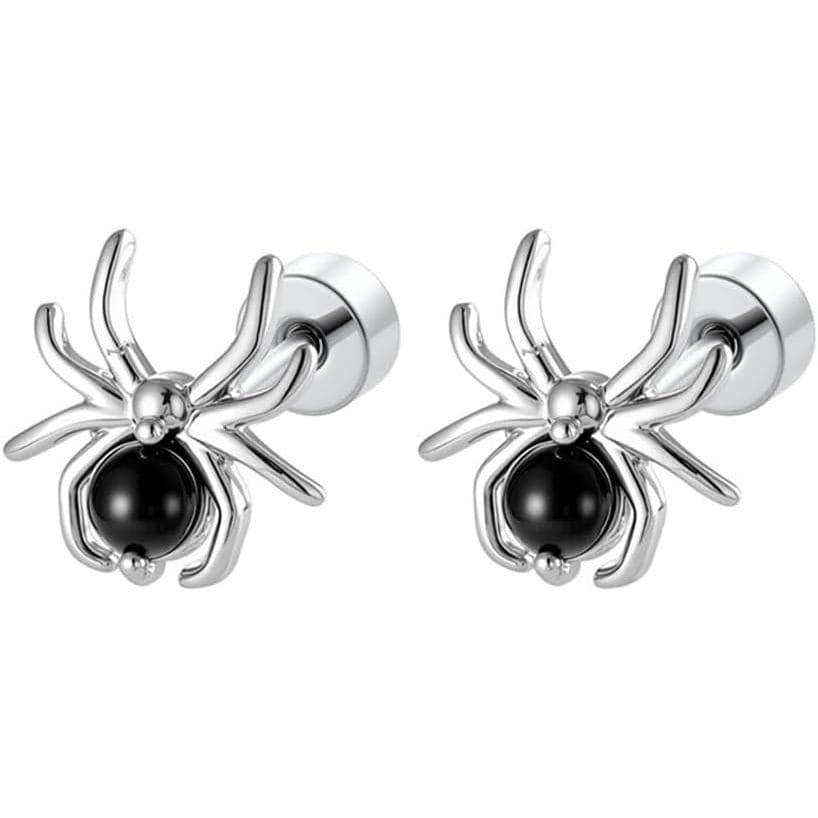 Brincos de Pressão Punk 20g com Design de Aranha, para Mulheres e Homens, em Aço Titânio Banhado a Prata, com Pedras Col