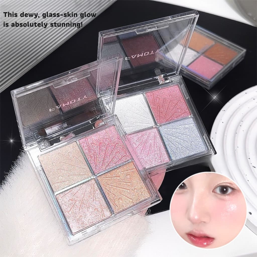 FAMOTY Paleta De Destaque De Quatro Cores Em Pó Glitter Diamante Cintilante 3D Sombra Iluminador Contorno CAA9