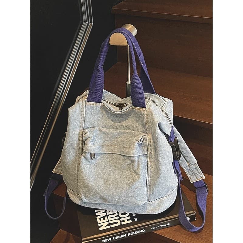 Mochila jeans lavada novo estilo versão coreana mochila estudante grande capacidade esportes Retro mochila feminina bols