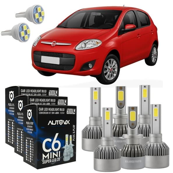Lâmpadas Super Led C6 Mini 6500K Fiat Palio G5 Attractive Essence Sporting 2012 Em Diante