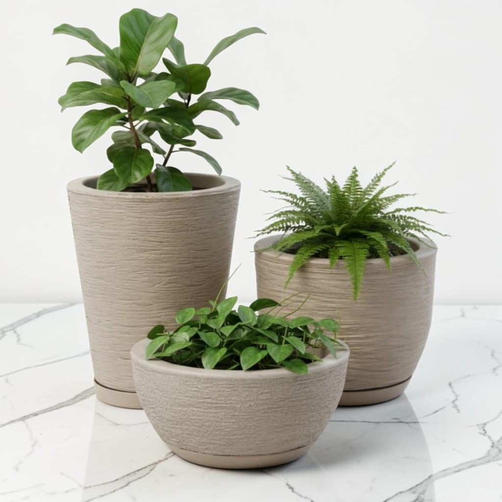 Vasos Para Plantas Decorativo Riscato Coluna Bojo Bacia Cuia Luxo com Prato Sala Jardim Polietileno