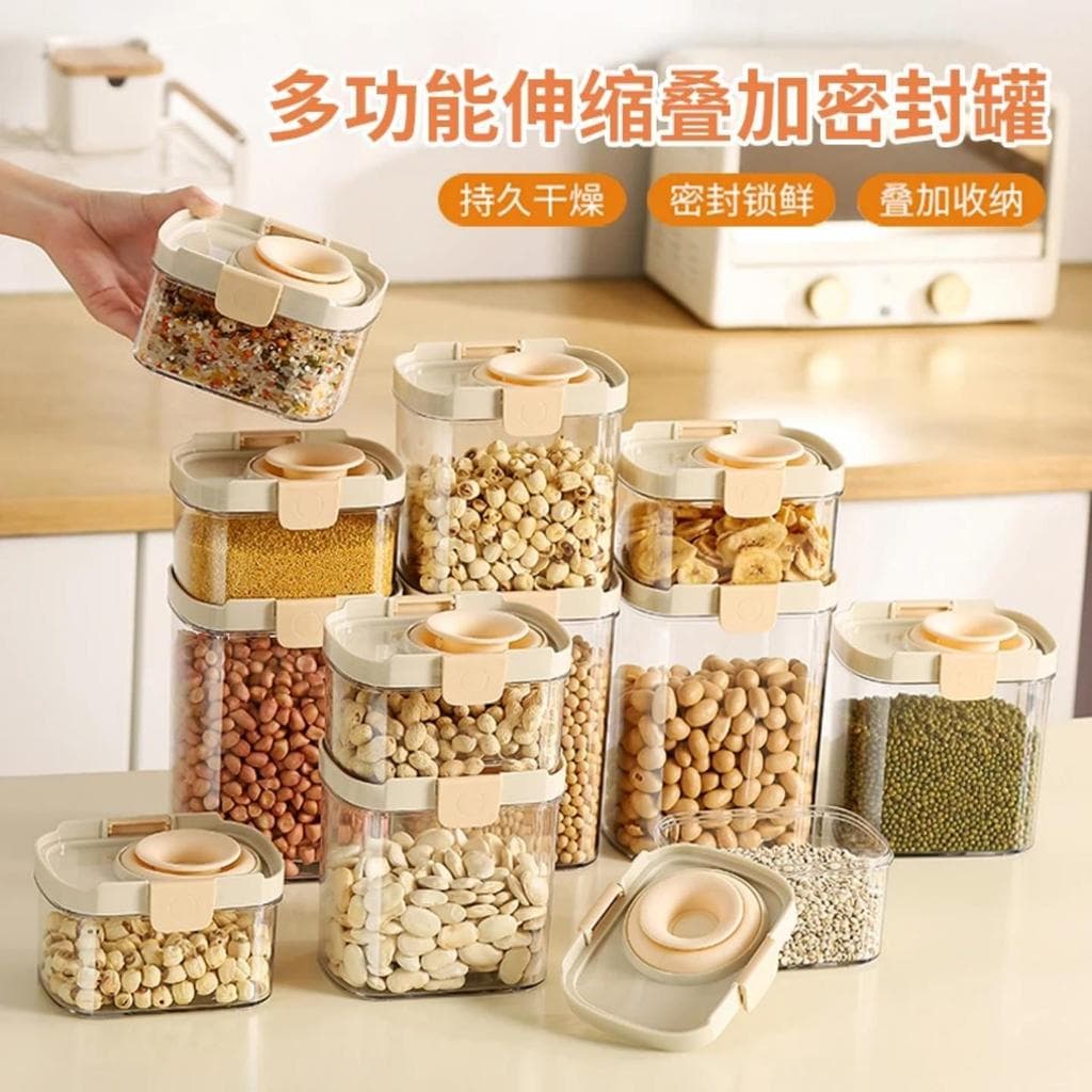 Multifuncional retrátil empilhado selado jar porca lanche armazenamento jar grão integral armazenamento de especiarias c