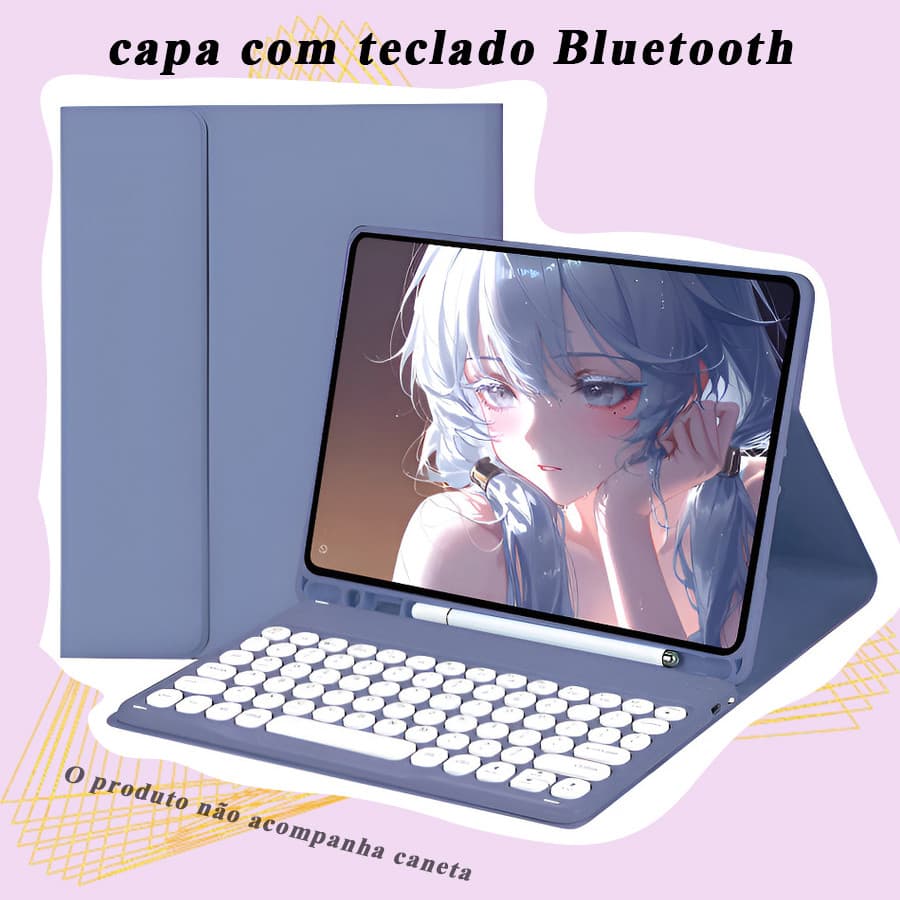Capa com Teclado Redondo para iPad 5 6 7 8 9 10 11(A16), ipad pro 9,7 10,5 11 12,9 inch, ipad air 1 2 3 4 5