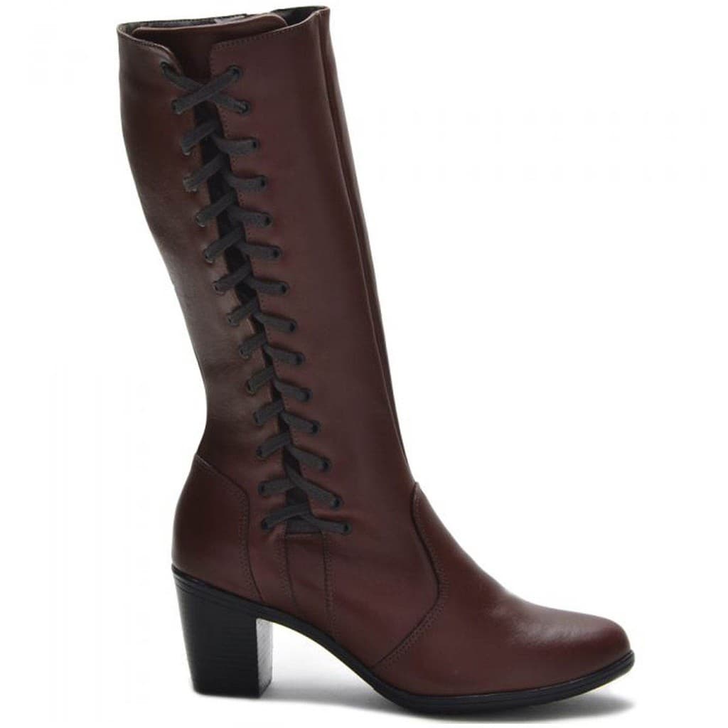 9207AT-Bota Montaria Feminina Couro Legítimo Cano Alto Salto Médio
