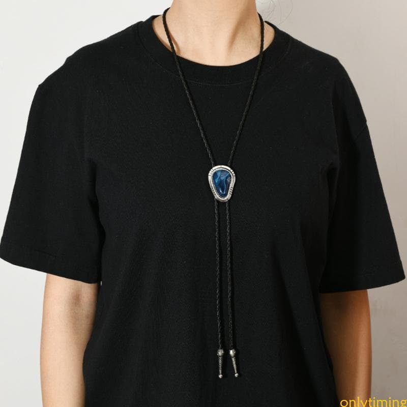 onlytiming Masculino Irregular Colorido Pedra Bolo Gravata Cowboy Traje Acessório Ocidental Couro Cordão N