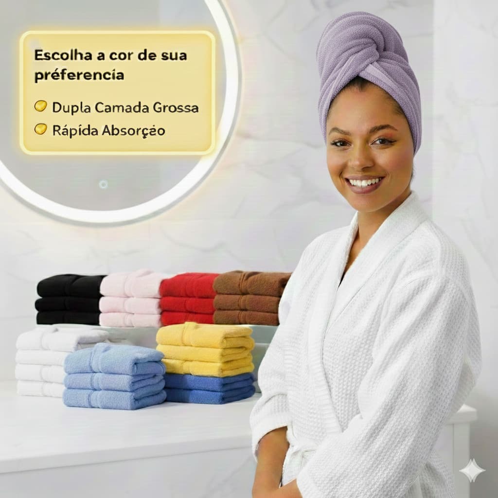 Toalha Grossa Mágica Para Cabelo Secar Rápido Touca Banho