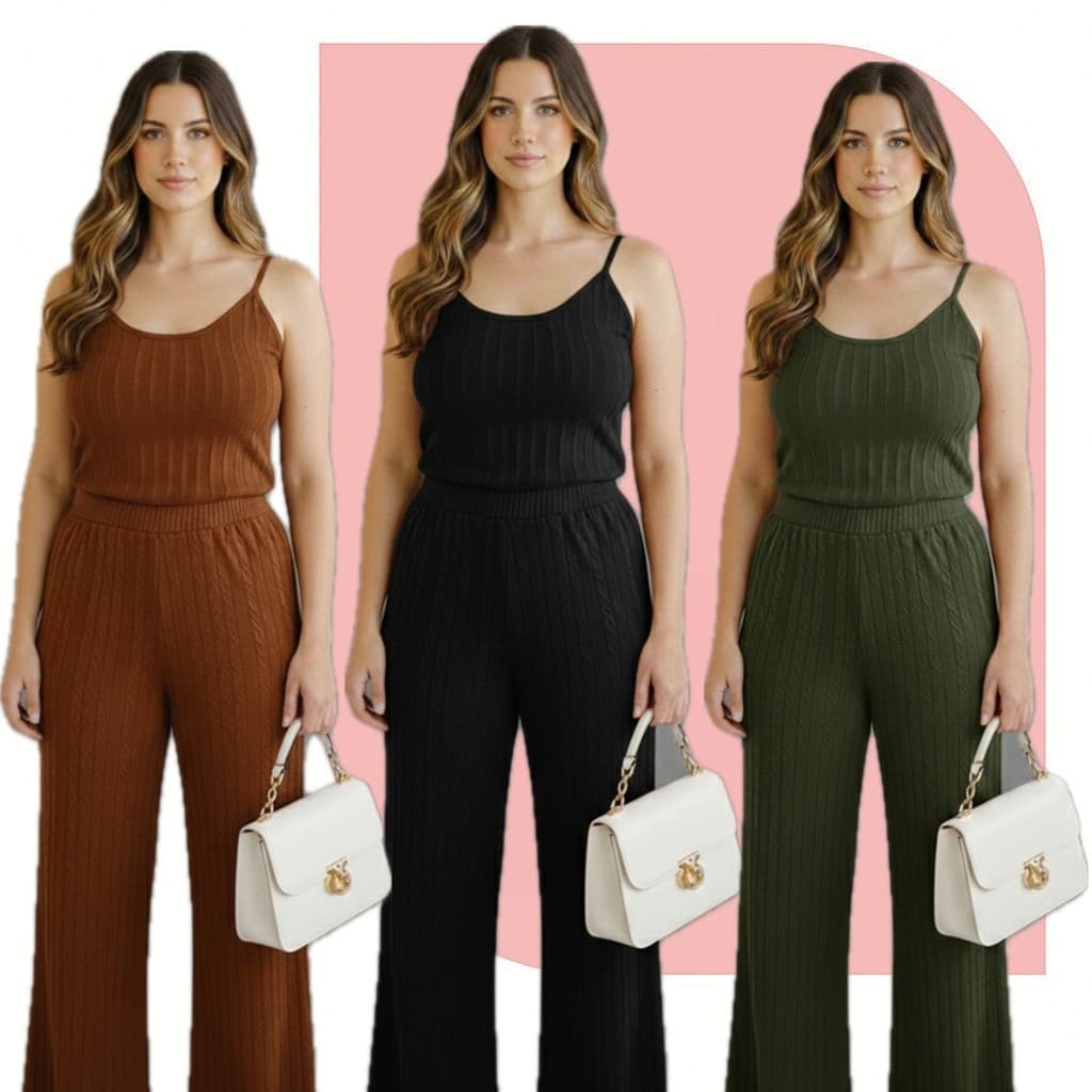 Conjunto Ribana Regata e Calça Ribana Canelada PREMIUM Algodão Camiseta Feminina
