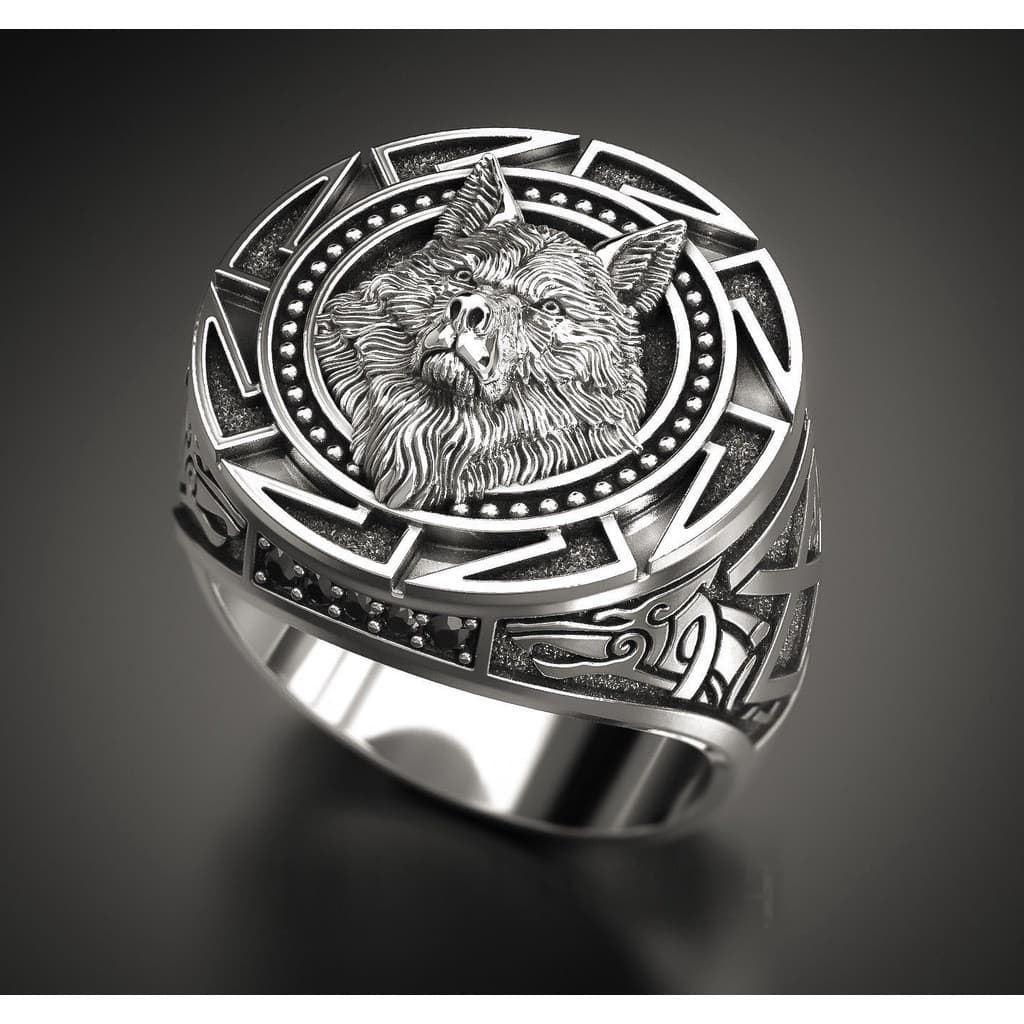 Novo Retro Prata Tailandês Lobo Anel Mitologia Nórdica Viking Guerreiro Cabeça Masculino