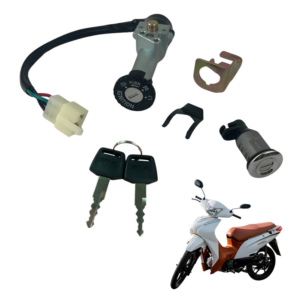 Kit Chave Ignição + Trava Banco Shineray Jet 50 Jet 125 Todos os Anos Zouil